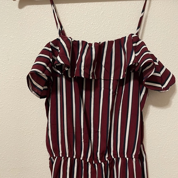 Ambiance Red Black Striped Jumpsuit Size M Wide Leg Spaghetti Strap Ruffle - Picture 5 of 8